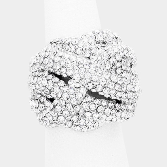 Rhinestone Diamond Stretch Chunky Statement Ring New - Picture 3 of 7